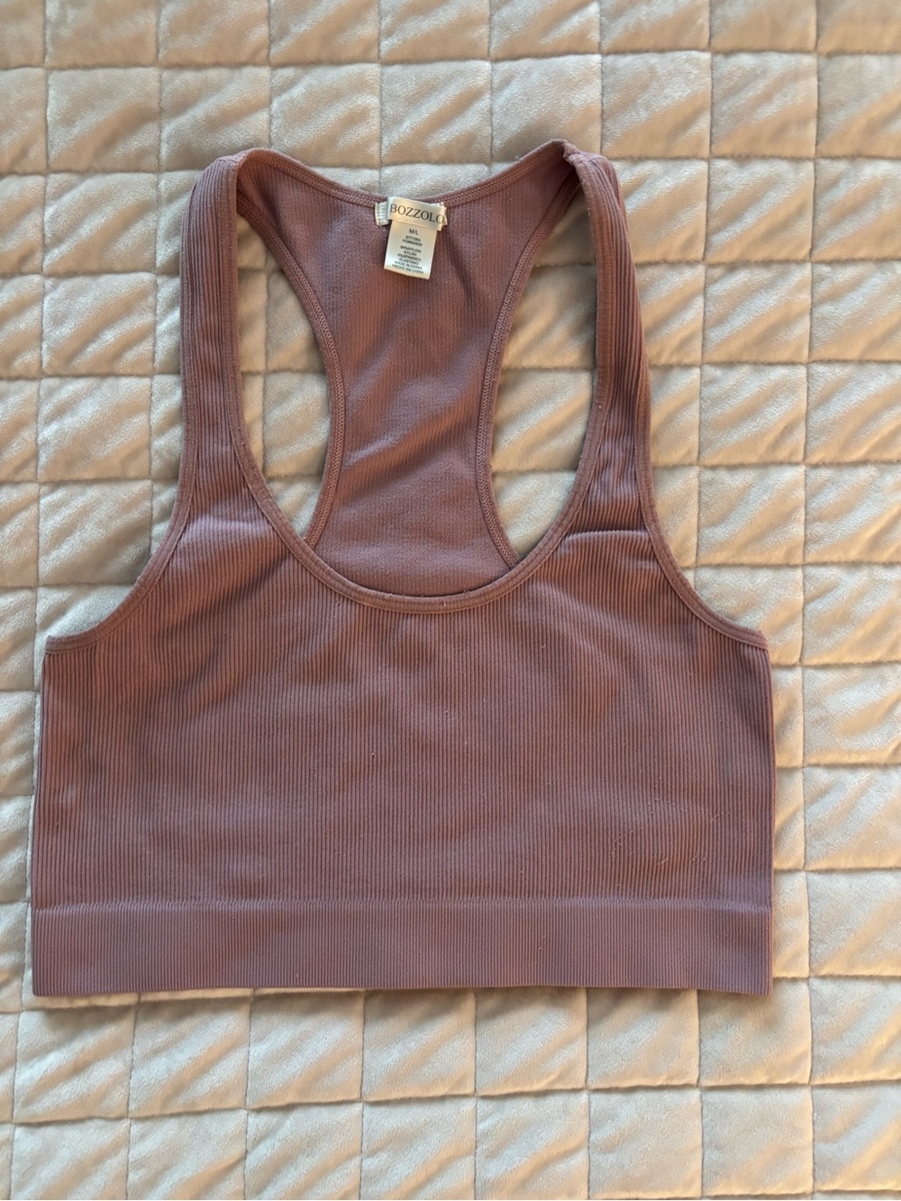 Bozzolo Dusty Mauve Ribbed Seamless Racerback Crop Top Size M/L